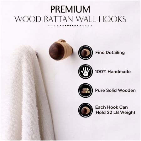 Modern Rattan Natural Wall Hooks-6 Pieces