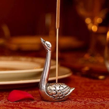 Silver Brass Swan Decorative Incense Holder Paper weight