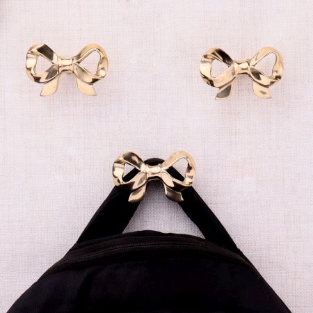 Brass Gold Bow Wall Mounted Coat Hooks- Pack of 3