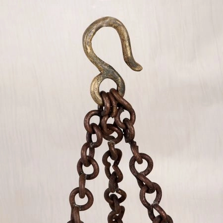 Engraved Vintage Brass Hanging Pot with Chain for Flower Decor