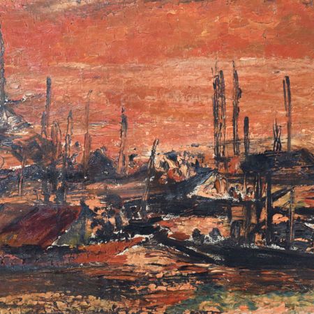 Board Painting of Boats During Sunset by Artist Jayanti Kumari