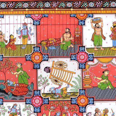 Beautiful Pattachitra Painting of Lord Krishna's Life for Decoration