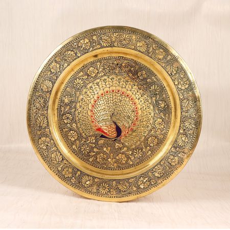 Handcrafted Brown and Red Enamel Brass Hanging Plate