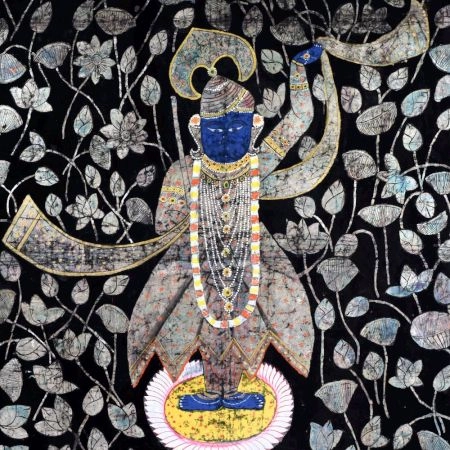 Lord Shrinathji Cloth Pichwai Painting in Golconda Art for Home Decoration