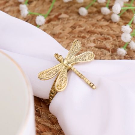 Handmade Brass Dragonfly Napkin Ring in Set of 4