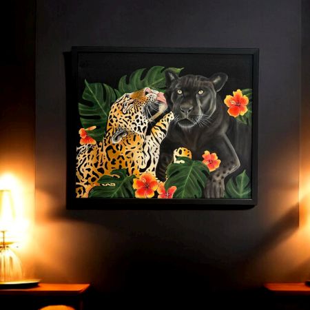 Two Jaguar Oil Canvas Painting By Natasha Harshit Guliani 60 x 50 cm