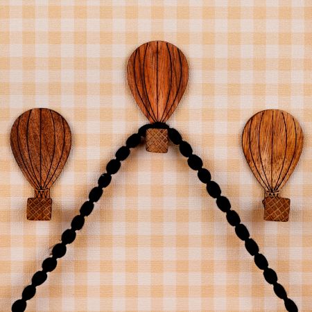 Wooden Adhesive Hot Air Balloon Shape Wall Hooks-3 Pieces