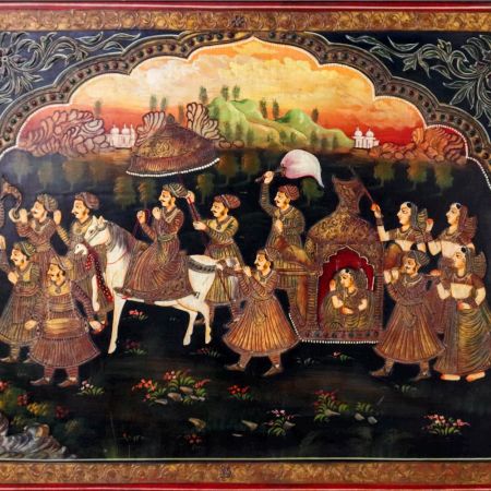 Tanjore Board Painting of Royal Wedding in Antique Finish