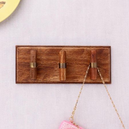 Natural T Bar Wood Brass Wooden Wall Hook