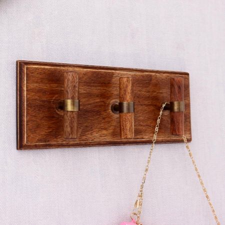 Natural T Bar Wood Brass Wooden Wall Hook