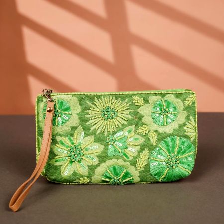 Green Cotton and Beads Hand Bag for Festive Wear