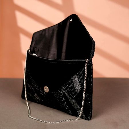 Elegant Black Premium Cotton Beads Hand Bag