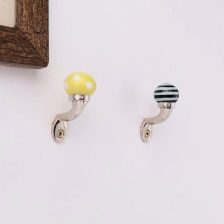 Multicolor Ceramic Metal Wall Hooks With Silver Finish-Pack of 6