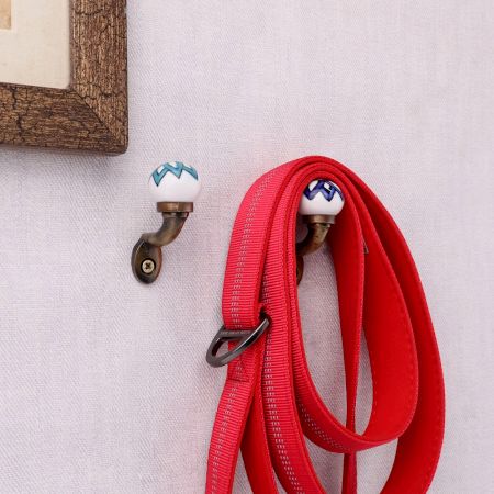 Multicolor Ceramic Metal Wall Hooks With Antique Finish-Pack of 6