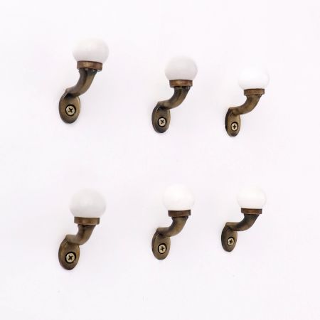 Solid White Ceramic Metal Wall Hooks With Antique Finish-Pack of 6