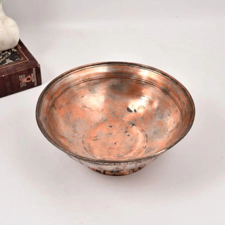 Carved Handmade Copper Bowl with Stand in Kashmiri Art