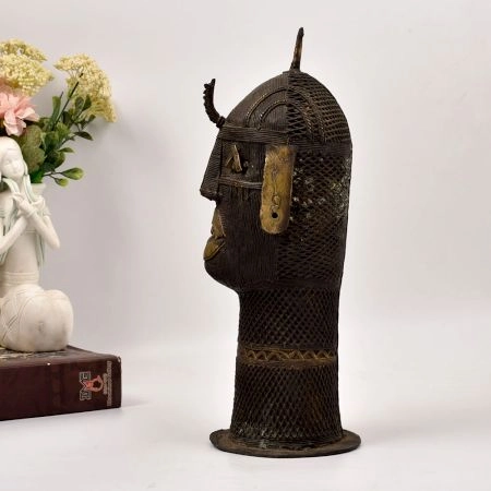Vintage High-Quality Brass Tribal Head Statue in Bengali Art