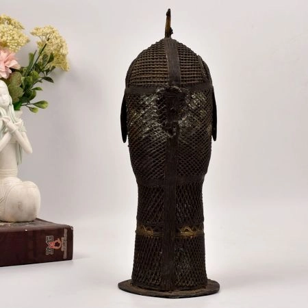 Vintage High-Quality Brass Tribal Head Statue in Bengali Art