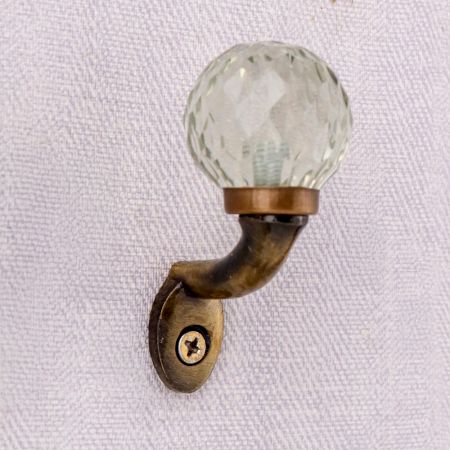 Round Diamond Cut Glass Metal Wall Hooks With Antique Finish-Pack of 6