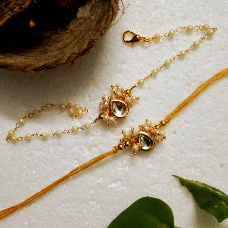 Rustic Charm Rakhi Featuring Acrylic Beads, Kundan