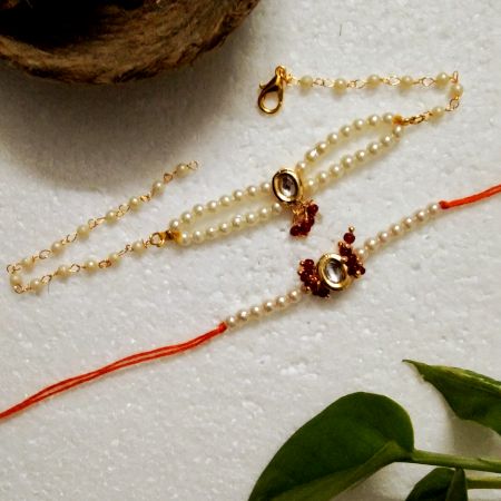 Handcrafted Rakhi with Acrylic Beads, Kundan Elements