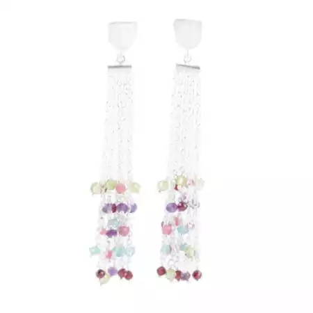 Multi Gemstone Beaded Dangle earring, Brass silver plated earring, Gift jewelry