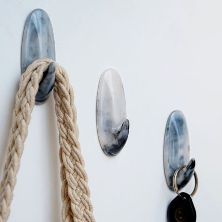 Grey Resin Decorative Adhesive Marble Finish Wall Hook