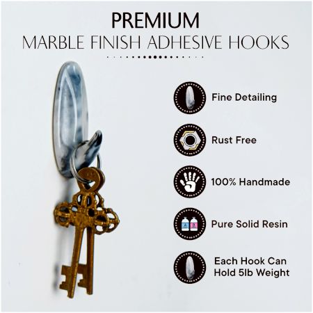 Grey Resin Decorative Adhesive Marble Finish Wall Hook