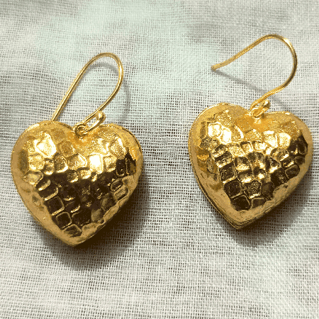 Hammered Heart dangle earring, Brass gold plated, Wholeslae brass jewelry