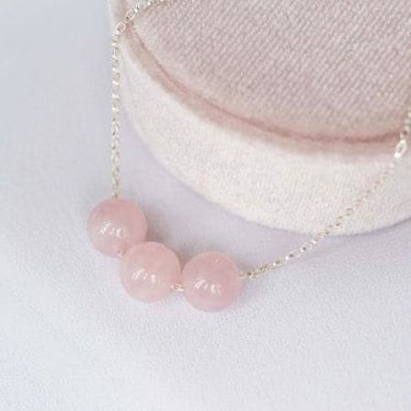 Rose quartz gemstone necklace, Brass silver plated, Handmade jewelry