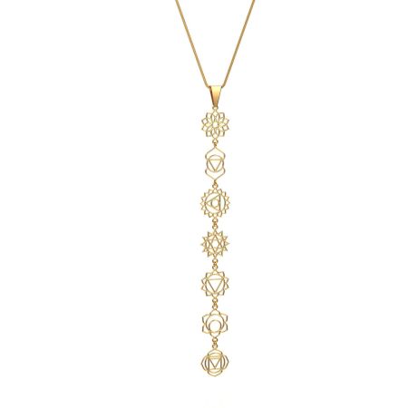 Bar Seven Chakra Charms necklace, Brass 22k gold plated, Handmade jewelry