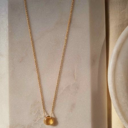 Citrine gemstone necklace, dainty gold plated necklace for women, Brass jewelry