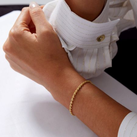 14k Gold Rope Chain Bracelet, Gold Layering Bracelet, Brass Bracelet for women