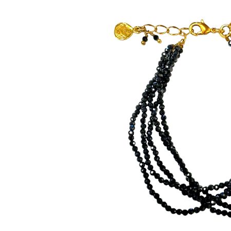 Iolite Beaded 5-Layer Bracelet | 22K Gold Plated Brass | Adjustable Size 7 inch
