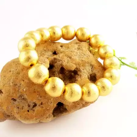22k gold plated metal ball bracelet, Stretchable bracelet, For women, Handmade jewelry