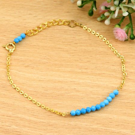 Turquoise Beaded bracelet dainty minimalist bracelet, Brass 22k gold plated bracelet, Handmade jewelry