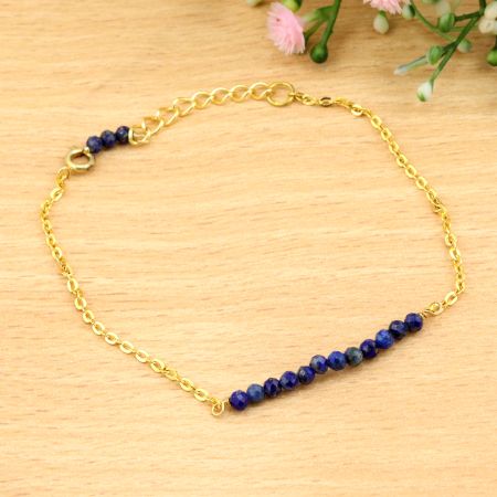 Lapis Beaded bracelet dainty minimalist bracelet, Brass 22k gold plated bracelet, Handmade jewelry