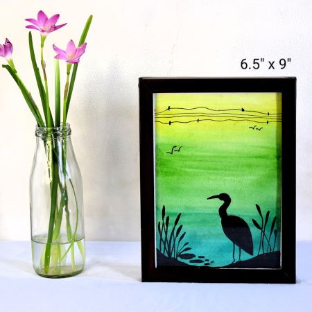 The Crane – Watercolor Painting on Paper by Artist Dimpana | 6.5 x 9 Inches