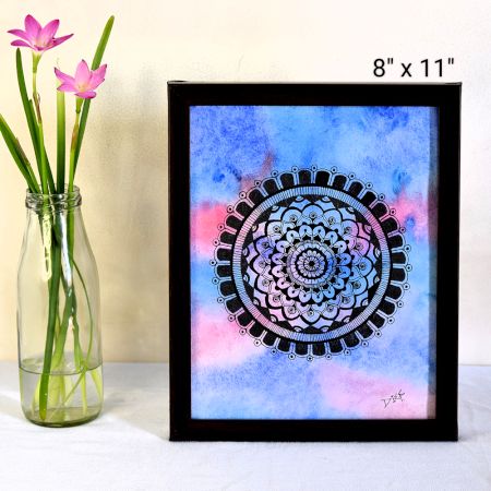 Mandala Bloom – Pen Art with Watercolor Background by Artist Dimpana | 8 x 11 Inches
