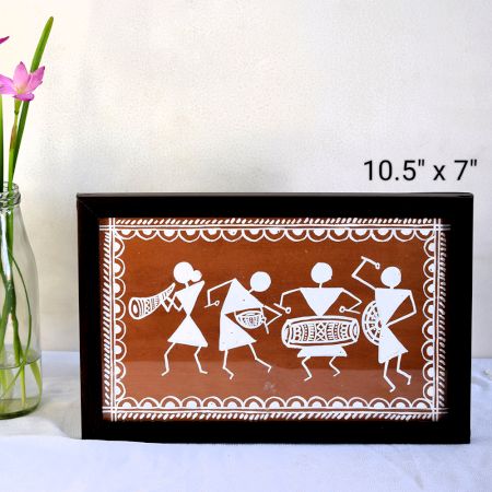 Tribal Musicians – Warli Art in Poster Colours by Artist Dimpana | 10.5 x 7 Inches