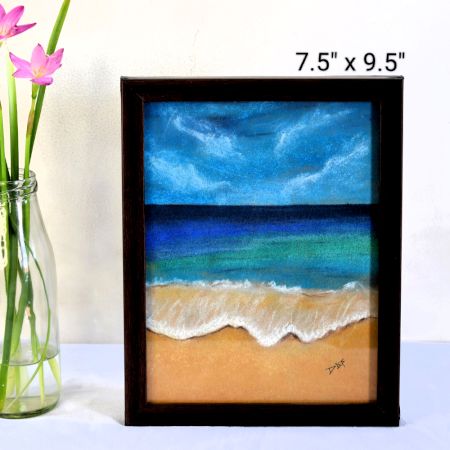 Beach Art – Soft Pastels Seascape on Paper by Artist Dimpana | 7.5 x 9.5 Inches
