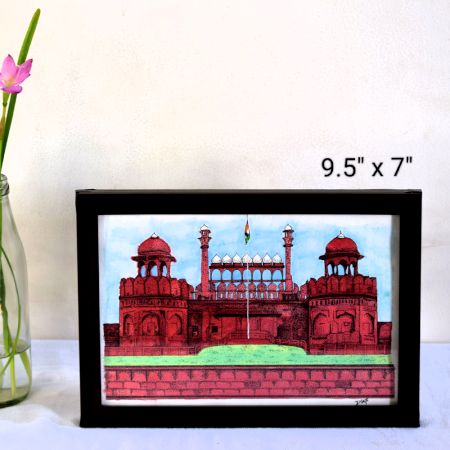 The Red Fort – Stippling Art with Photo Colour Wash by Artist Dimpana | 9.5 x 7 Inches