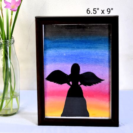 Celestial Glow – Angel Silhouette Painting with Watercolor Background by Artist Dimpana | 6.5 x 9 Inches