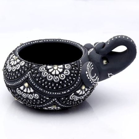 Washable Terracotta Modern Elephant Diya Tealight T-Light Holder - Grey