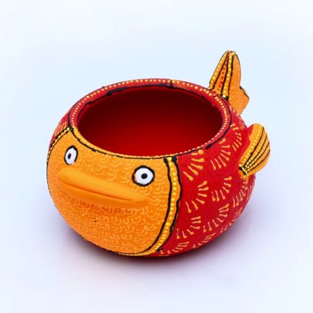 Handmade Washable Terracotta Modern Fish Diya Tealight T-Light Holder - Red