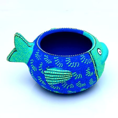 Washable Terracotta Modern Fish Diya Tealight T-Light Holder - Blue