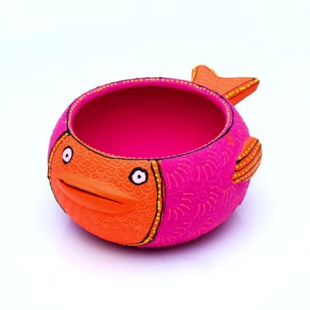 Handicraft Washable Terracotta Modern Fish Diya Tealight T-Light Holder - Pink