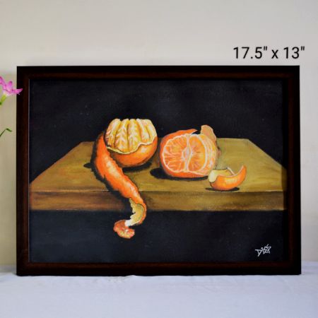 Oranges – Realistic Acrylic Still Life on Paper by Artist Dimpana | 17.5 x 13 Inches