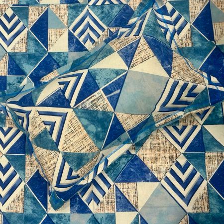 Bold Blue Geometric Print 100% Cotton Casement King Size Bedsheet Set with 2 Pillow Covers | 100 x 108 Inches