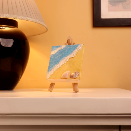 Hand-Painted Mini Beach Canvas Painting with Shells